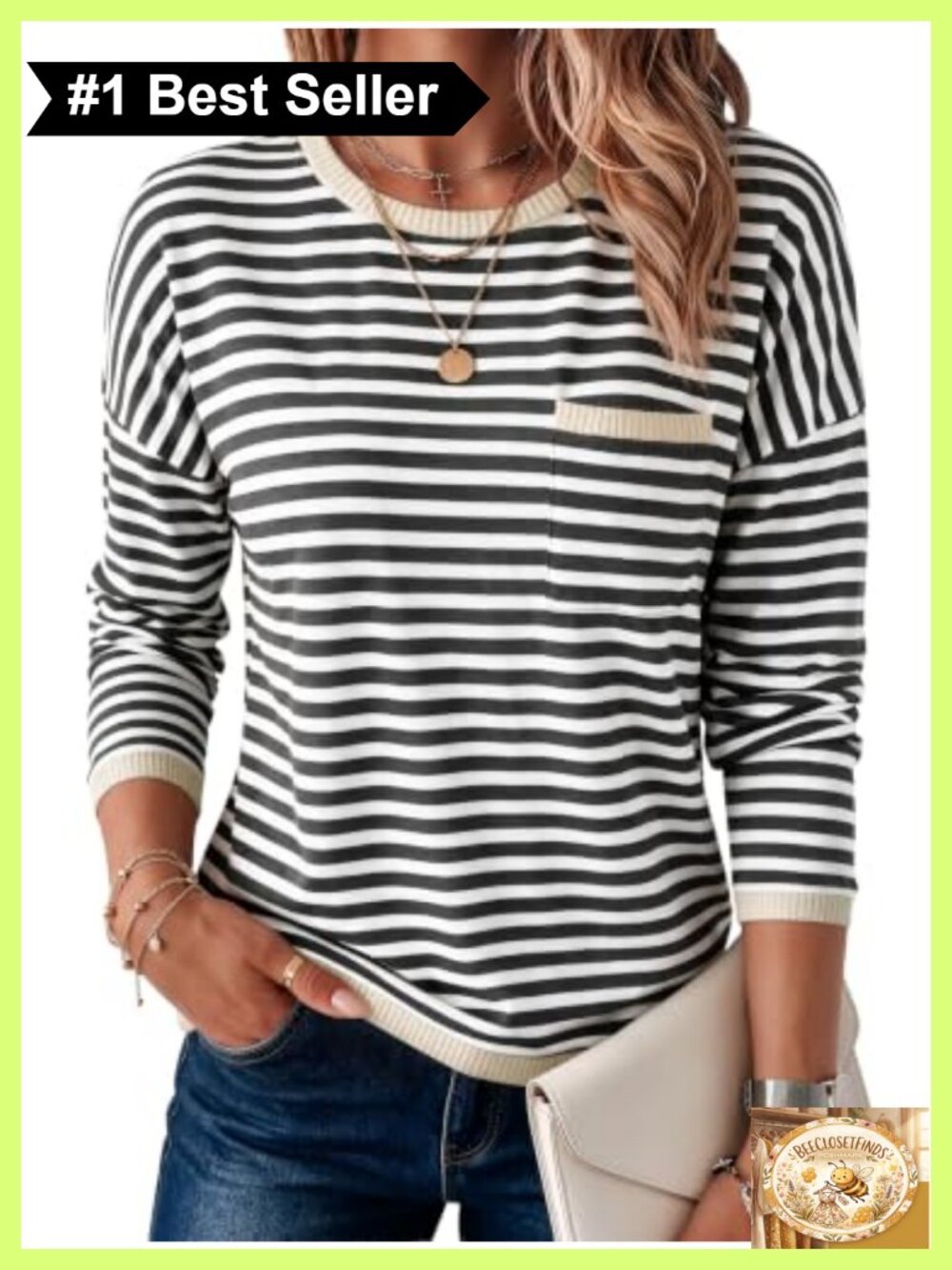 Oversized Striped Crewneck Sweater Lightweight Cotton Pullover